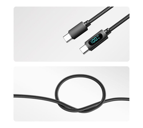 Кабель Type-C-Type-С 5А 100Вт 1м черн. нейлон. оплетка LED дисплей Rexant 18-7074 Кабель Type-C-Type-С 5А 100Вт 1м черн. нейлон. оплетка LED дисплей Rexant 18-7074