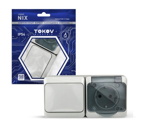 Блок ОП Nix (розетка 16А 250В с заземл. + 1-кл. выкл. 10А) IP54 сер. TOKOV ELECTRIC TKE-NX-V1RZ-C06T-IP54 Блок ОП Nix (розетка 16А 250В с заземл. + 1-кл. выкл. 10А) IP54 сер. TOKOV ELECTRIC TKE-NX-V1RZ-C06T-IP54
